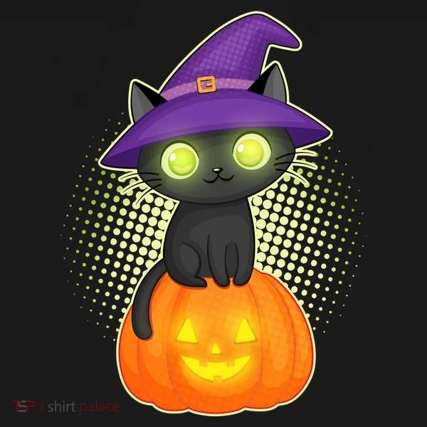 Cute Witch Kitten With Pumpkin Bucket Hat