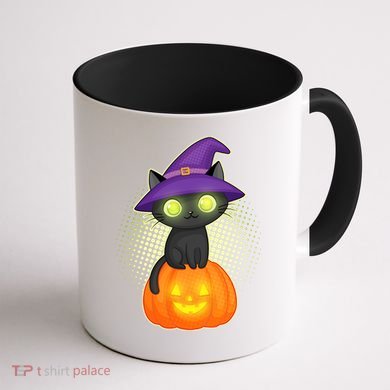 Cute Witch Kitten With Pumpkin Coffee Mug back