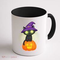 Cute Witch Kitten With Pumpkin Coffee Mug thumb 1