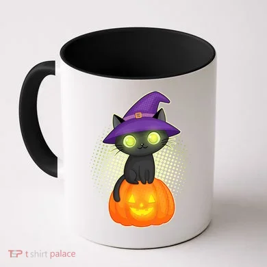 Cute Witch Kitten With Pumpkin Coffee Mug