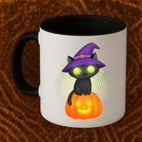 Cute Witch Kitten With Pumpkin Coffee Mug thumb 2