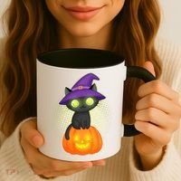 Cute Witch Kitten With Pumpkin Coffee Mug thumb 3