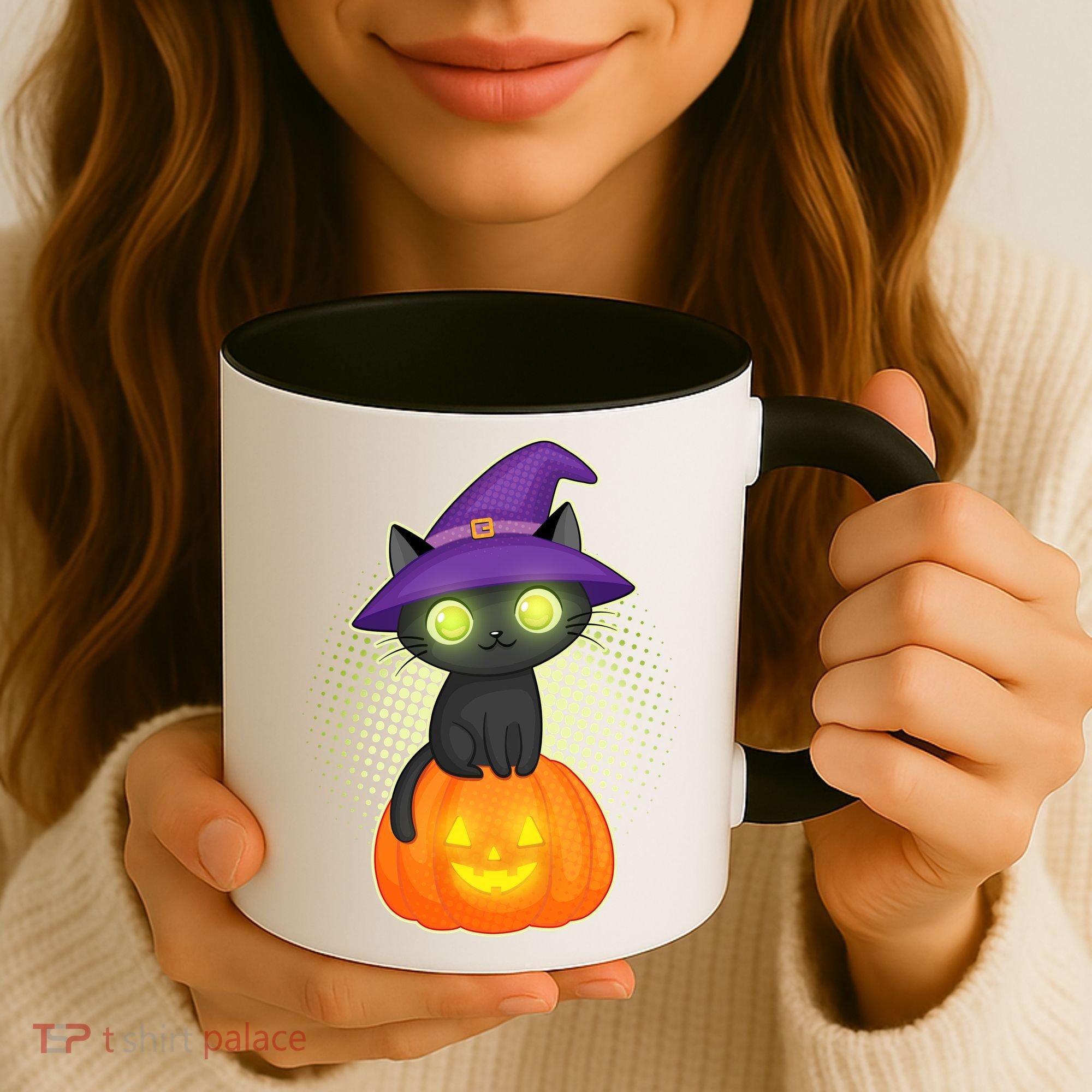 Cute Witch Kitten With Pumpkin Coffee Mug