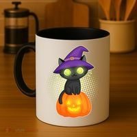 Cute Witch Kitten With Pumpkin Coffee Mug thumb 4
