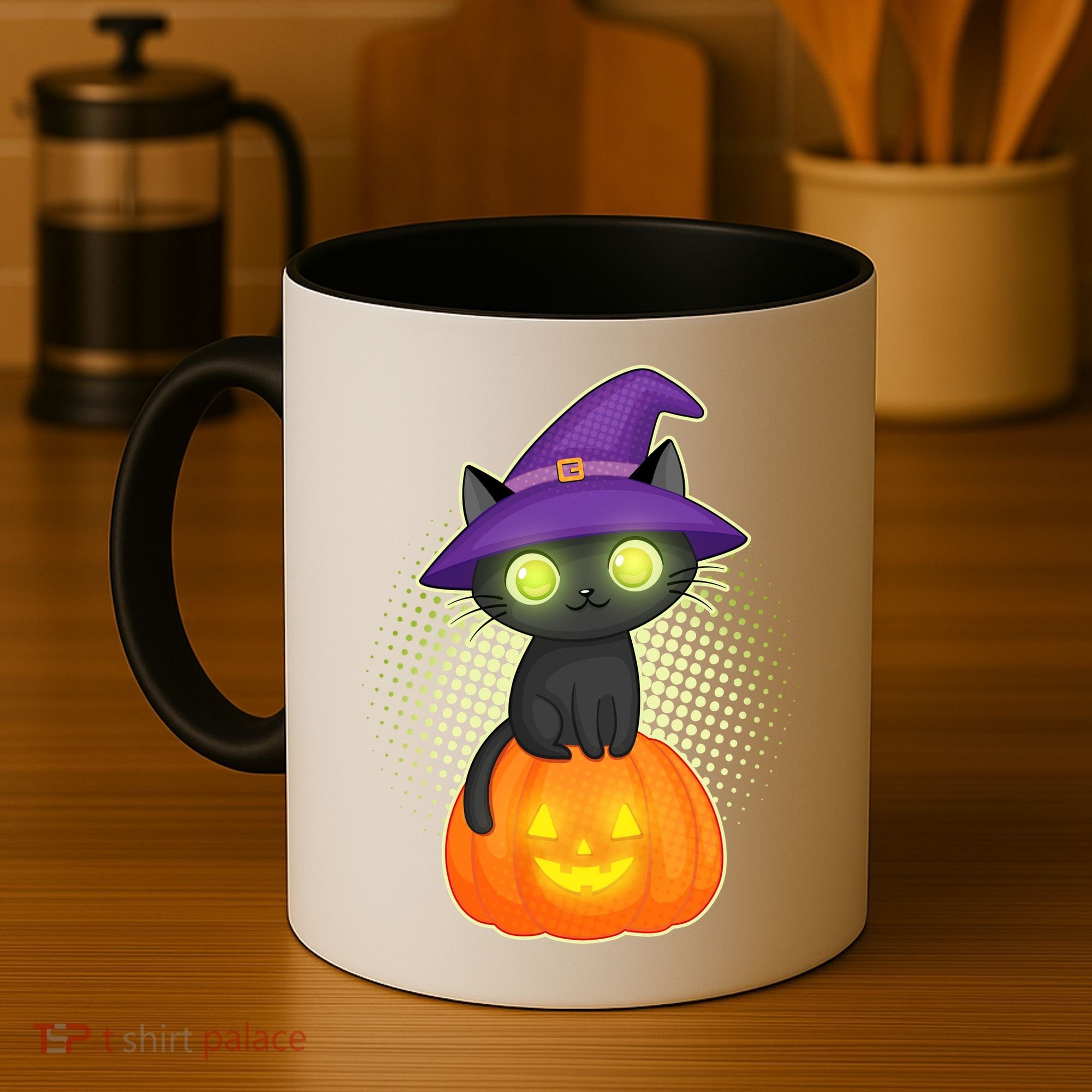 Cute Witch Kitten With Pumpkin Coffee Mug