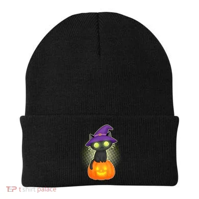 Cute Witch Kitten With Pumpkin Beanie