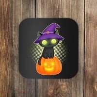 Cute Witch Kitten With Pumpkin Coaster thumb 0