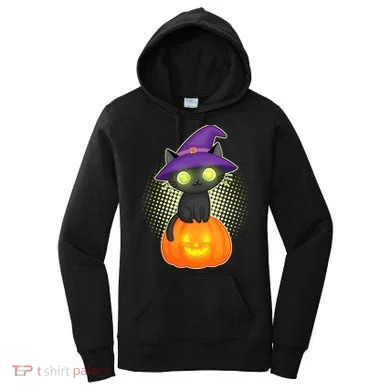 Cute Witch Kitten With Pumpkin Women's Hoodie