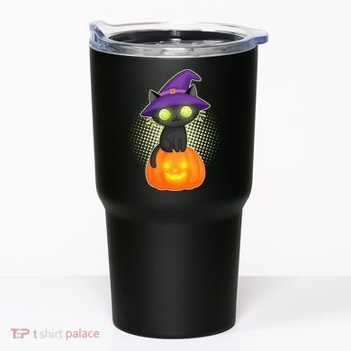 Cute Witch Kitten With Pumpkin Tumbler