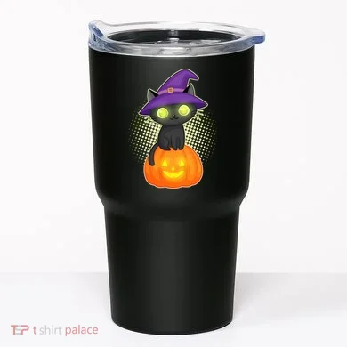 Cute Witch Kitten With Pumpkin Tumbler