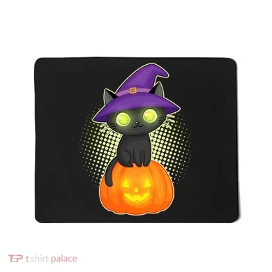 Cute Witch Kitten With Pumpkin Mousepad