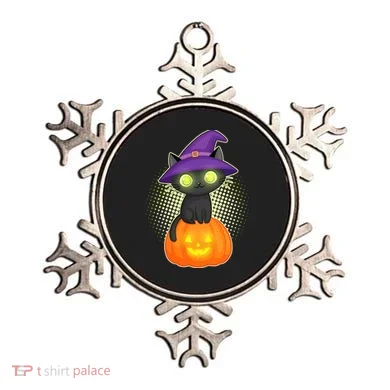 Cute Witch Kitten With Pumpkin Ornament