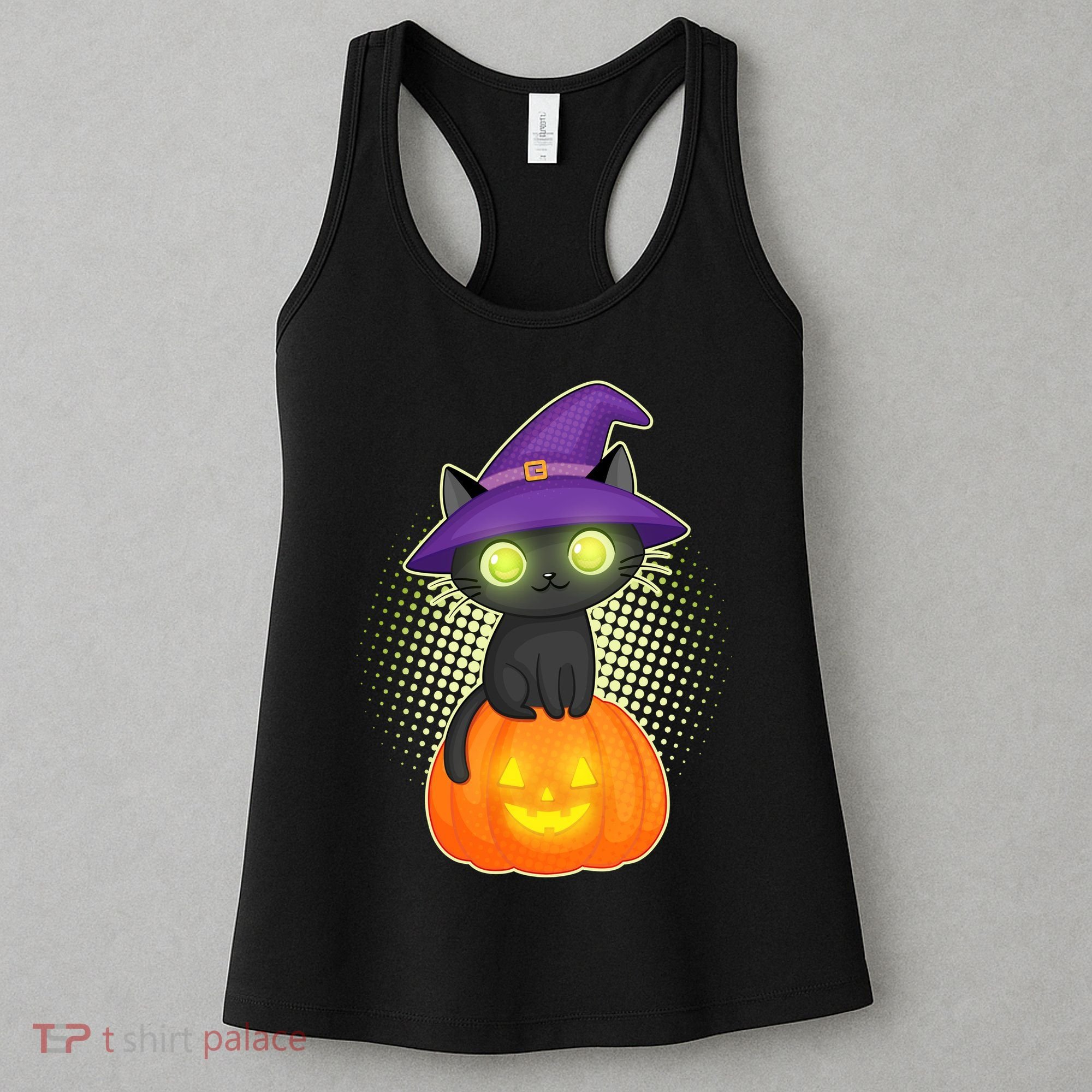 Cute Witch Kitten With Pumpkin Women's Tank Top