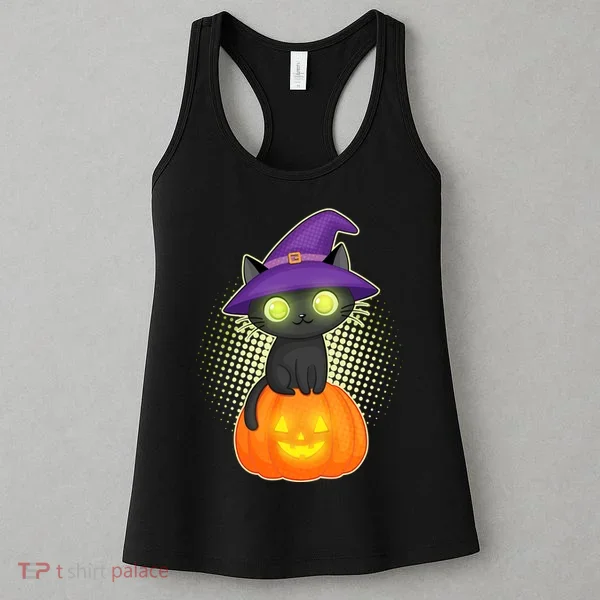 Cute Witch Kitten With Pumpkin Women's Tank Top