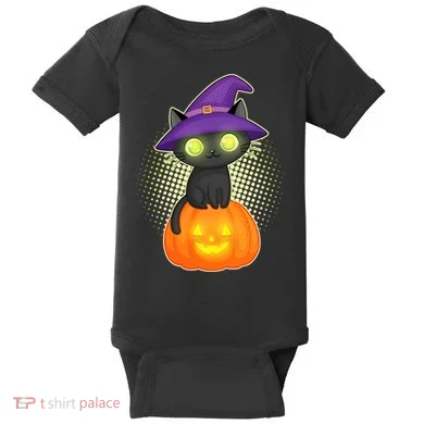 Cute Witch Kitten With Pumpkin Baby Bodysuit
