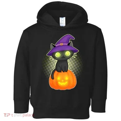 Cute Witch Kitten With Pumpkin Toddler Hoodie
