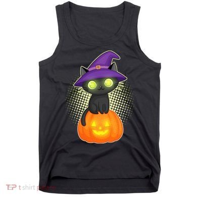 Cute Witch Kitten With Pumpkin Tank Top