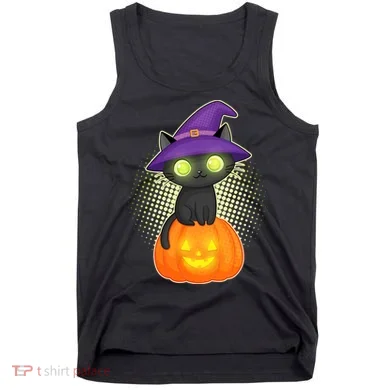 Cute Witch Kitten With Pumpkin Tank Top