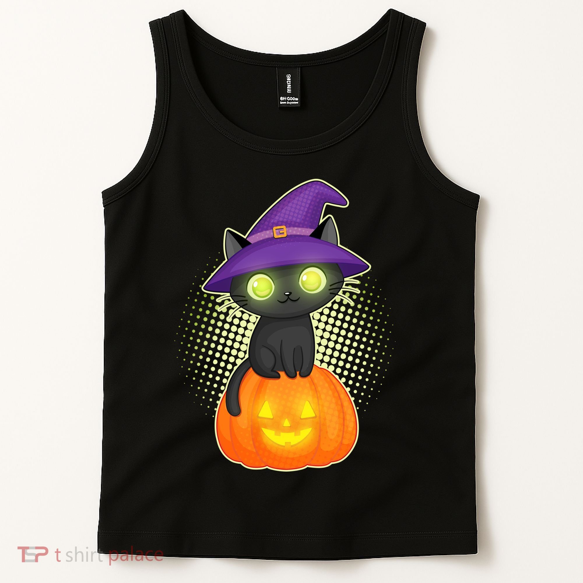 Cute Witch Kitten With Pumpkin Tank Top