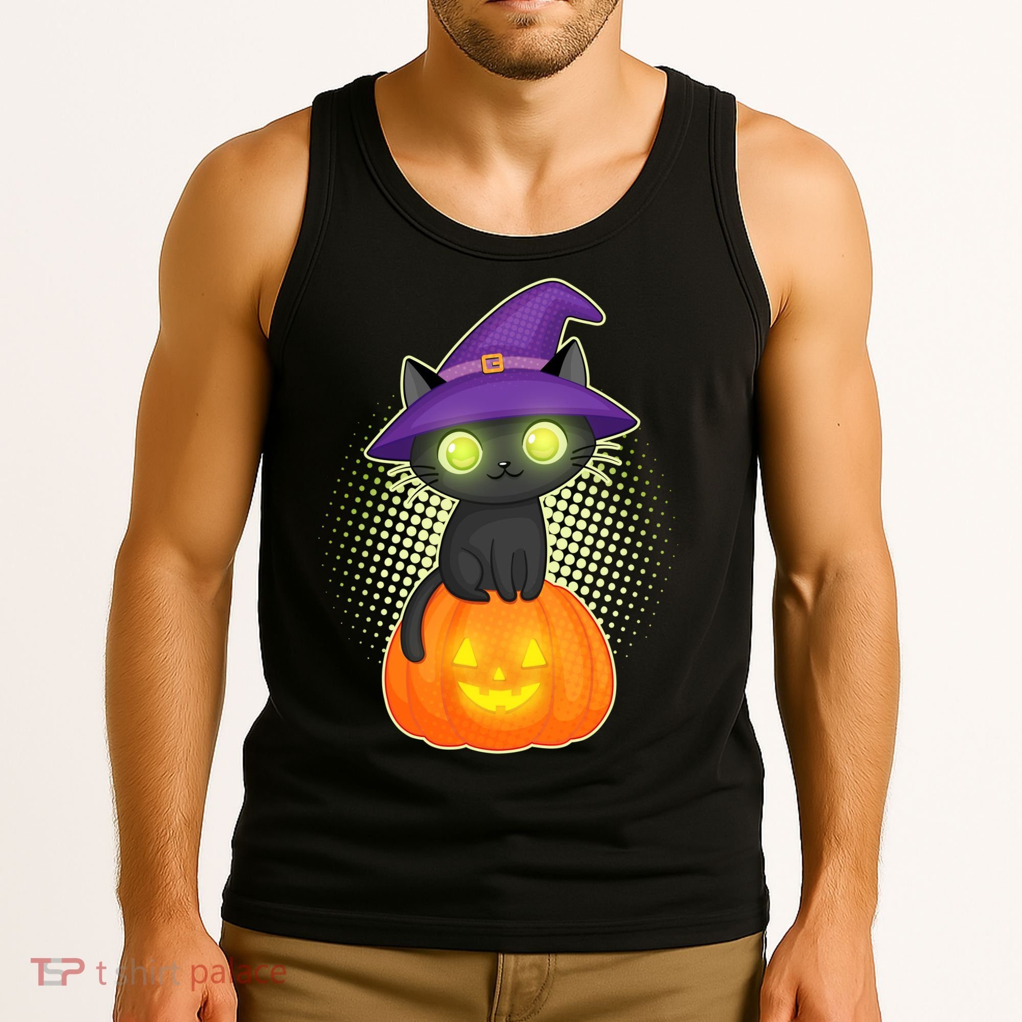 Cute Witch Kitten With Pumpkin Tank Top