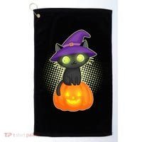 Cute Witch Kitten With Pumpkin Golf Towel thumb 0