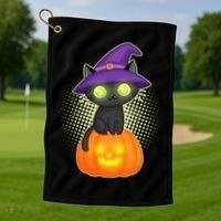 Cute Witch Kitten With Pumpkin Golf Towel thumb 1