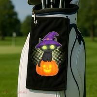 Cute Witch Kitten With Pumpkin Golf Towel thumb 2