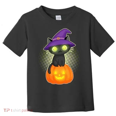 Cute Witch Kitten With Pumpkin Toddler T-Shirt