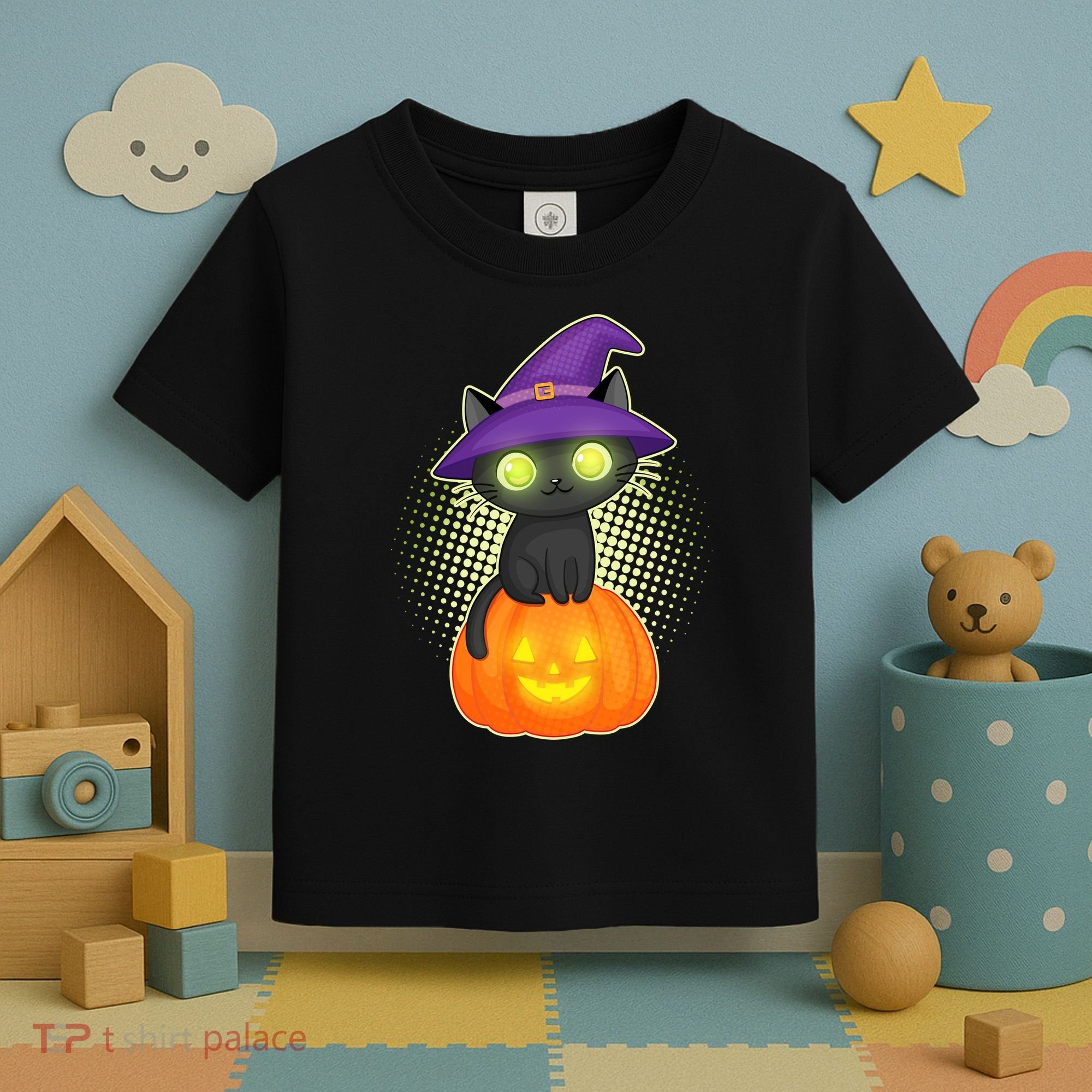 Cute Witch Kitten With Pumpkin Toddler T-Shirt