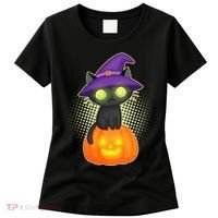 Cute Witch Kitten With Pumpkin Women's T-Shirt thumb 0