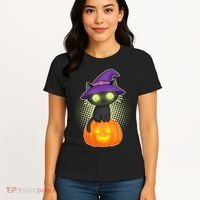 Cute Witch Kitten With Pumpkin Women's T-Shirt thumb 4