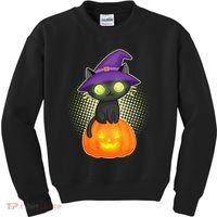 Cute Witch Kitten With Pumpkin Kids Sweatshirt thumb 0