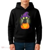Cute Witch Kitten With Pumpkin Kids Hoodie thumb 4