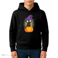 Cute Witch Kitten With Pumpkin Kids Hoodie thumb 4