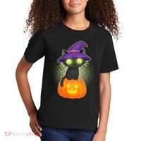 Cute Witch Kitten With Pumpkin Kids T-Shirt thumb 2