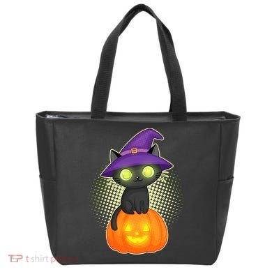 Cute Witch Kitten With Pumpkin Tote Bag