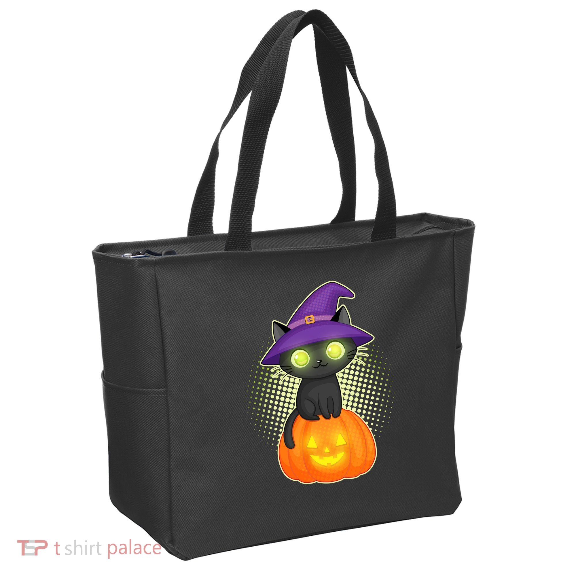 Cute Witch Kitten With Pumpkin Tote Bag