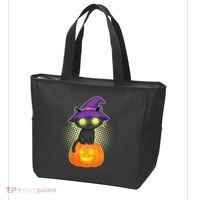Cute Witch Kitten With Pumpkin Tote Bag thumb 3