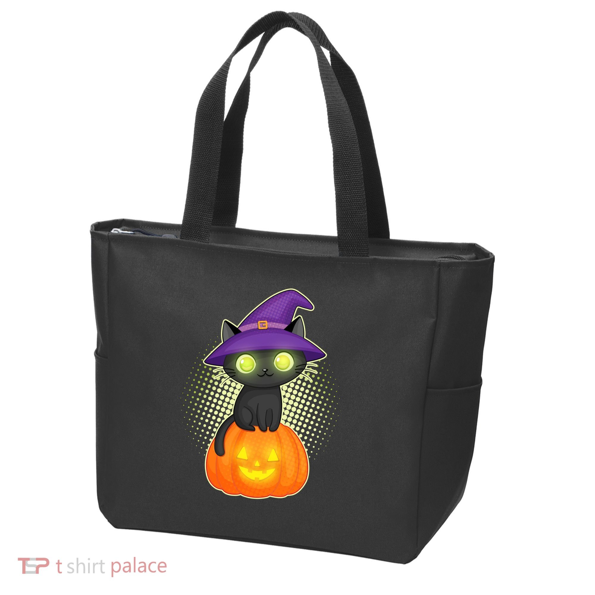 Cute Witch Kitten With Pumpkin Tote Bag