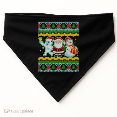 Cute Yeti Santa and Snowman Ugly Sweater USA-Made Doggie Bandana
