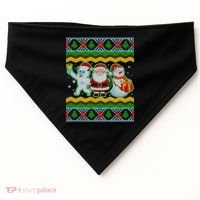 Cute Yeti Santa and Snowman Ugly Sweater USA-Made Doggie Bandana thumb 0