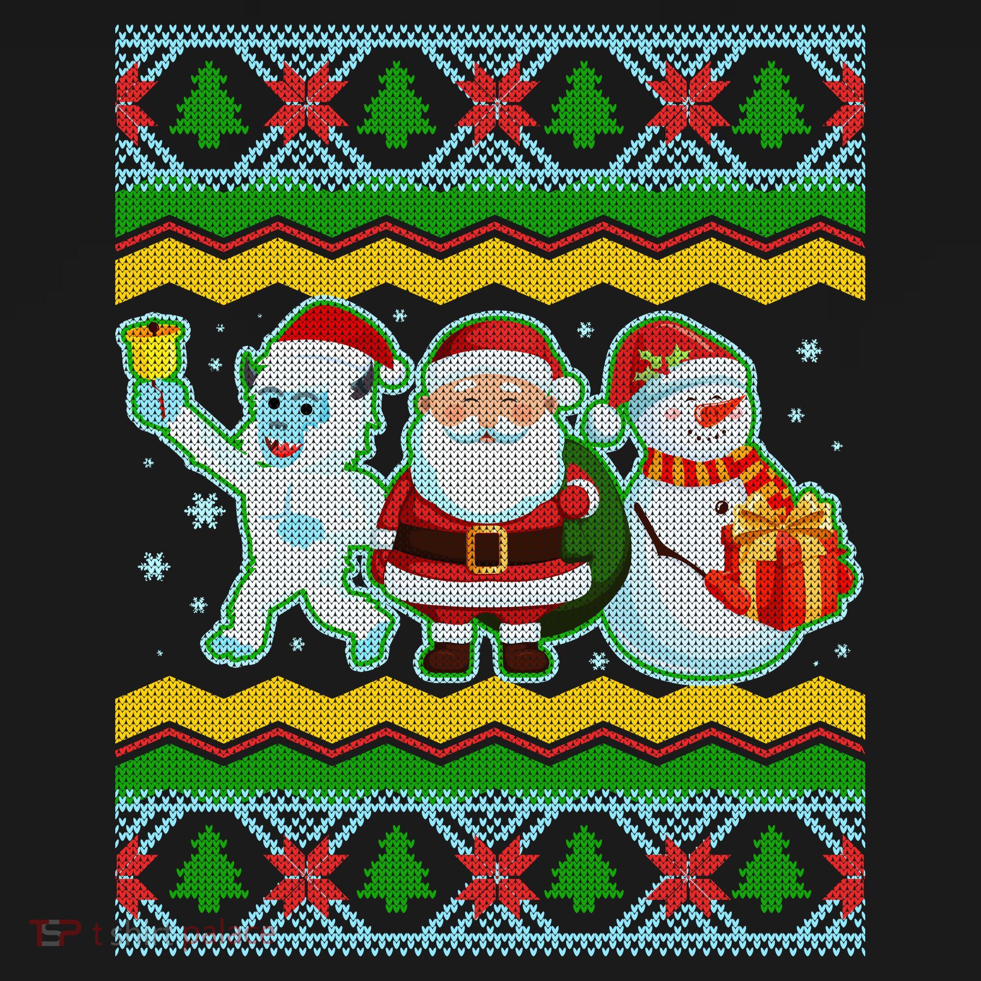 Cute Yeti Santa and Snowman Ugly Sweater Apron