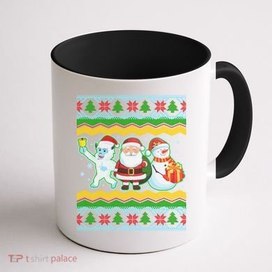 Cute Yeti Santa and Snowman Ugly Sweater Coffee Mug back