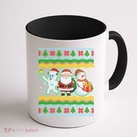 Cute Yeti Santa and Snowman Ugly Sweater Coffee Mug thumb 1