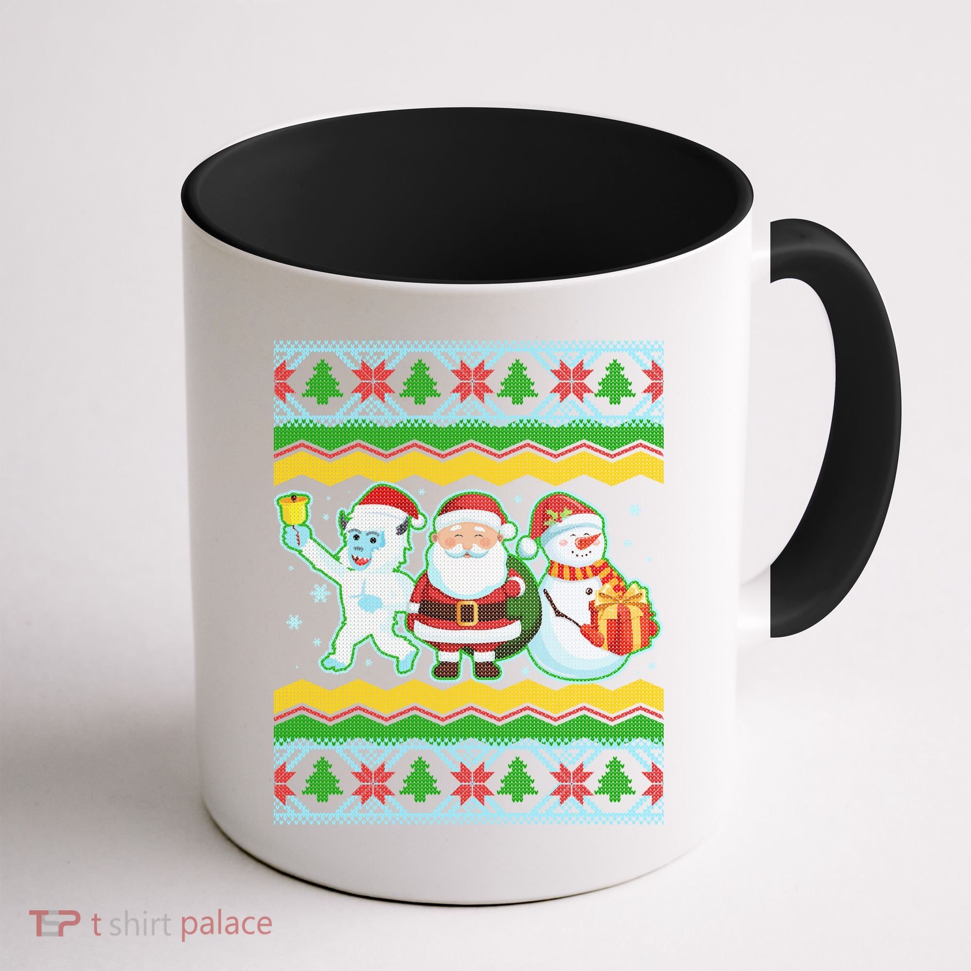 Cute Yeti Santa and Snowman Ugly Sweater Coffee Mug