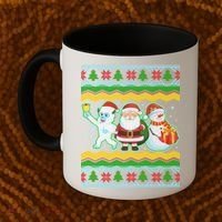 Cute Yeti Santa and Snowman Ugly Sweater Coffee Mug thumb 2