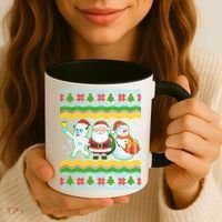 Cute Yeti Santa and Snowman Ugly Sweater Coffee Mug thumb 3