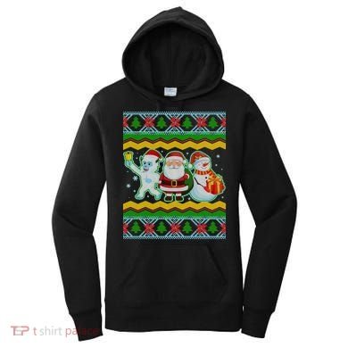 Cute Yeti Santa and Snowman Ugly Sweater Women's Hoodie