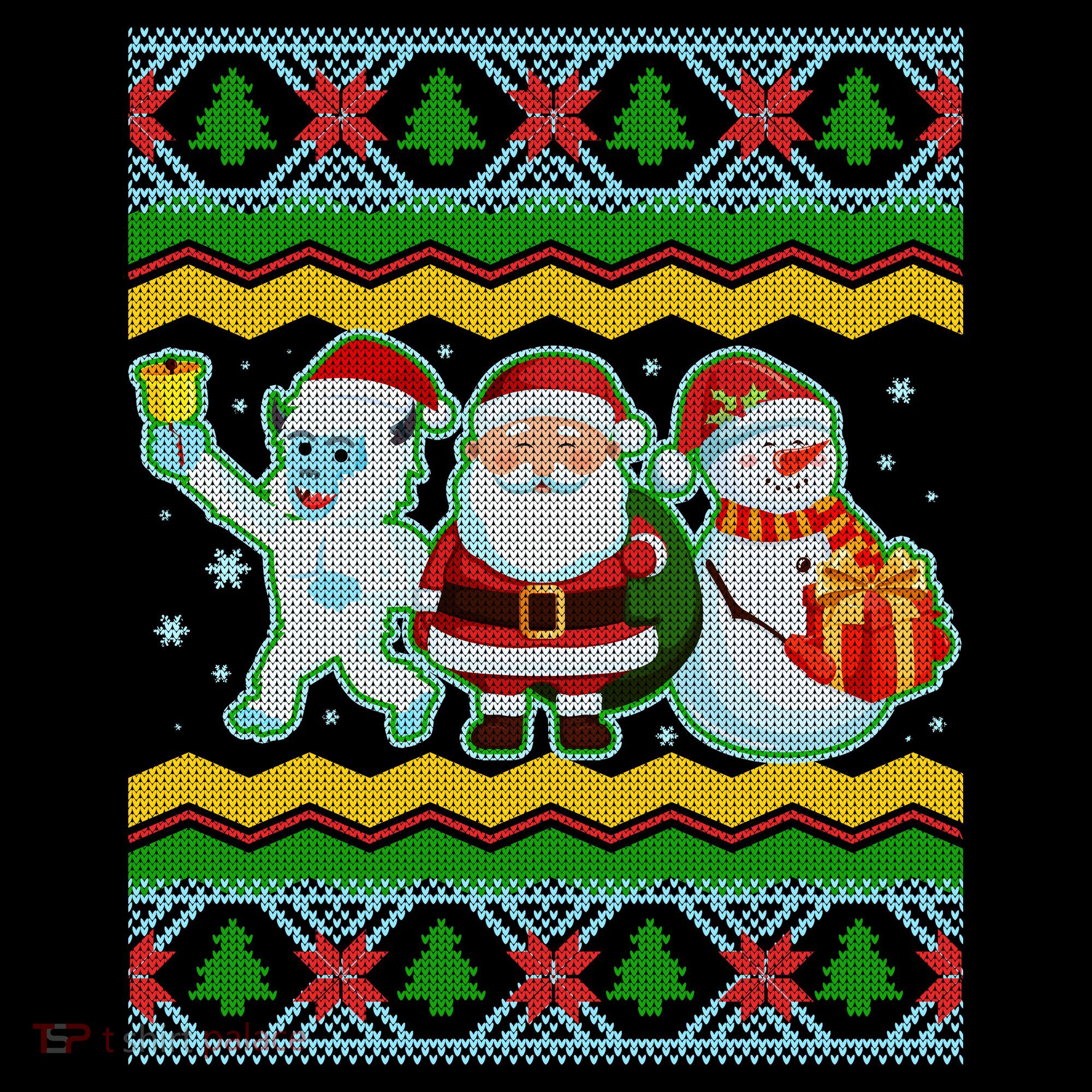 Cute Yeti Santa and Snowman Ugly Sweater Women's Hoodie