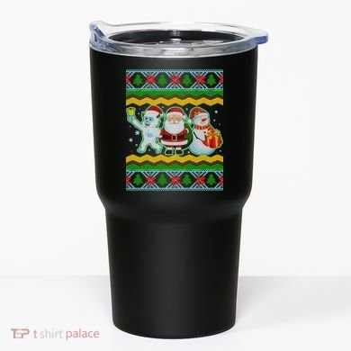 Cute Yeti Santa and Snowman Ugly Sweater Tumbler